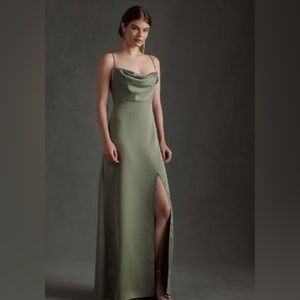 BHLDN REMY COWL-NECK FAUX-WRAP SATIN GOWN
